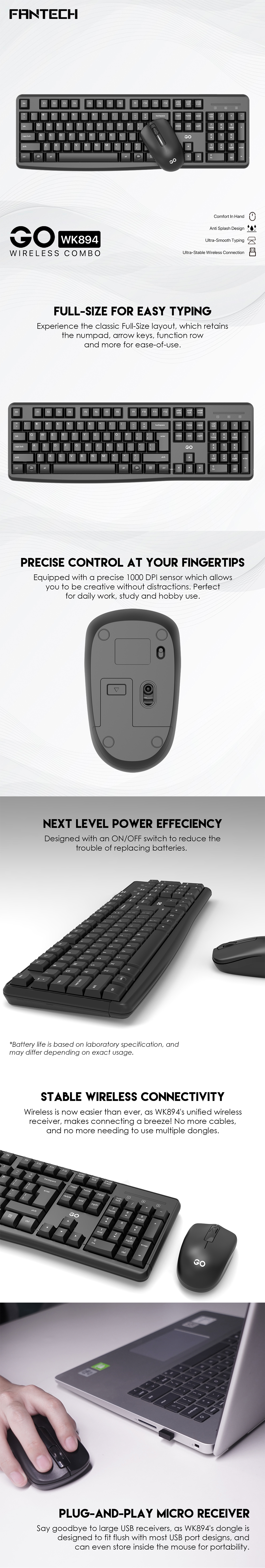 A large marketing image providing additional information about the product Fantech GO WK894 Wireless Office Keyboard and Mouse Combo - Additional alt info not provided